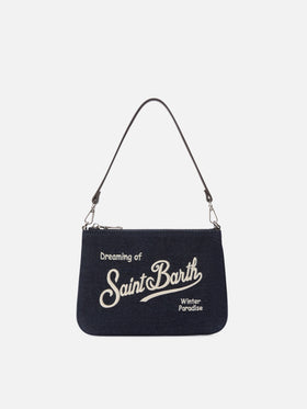 Blue Bolso de hombro Mini Parisienne de denim con bordado del logo 