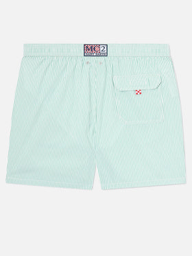 Patmos seersucker striped swim shorts in sage green and white