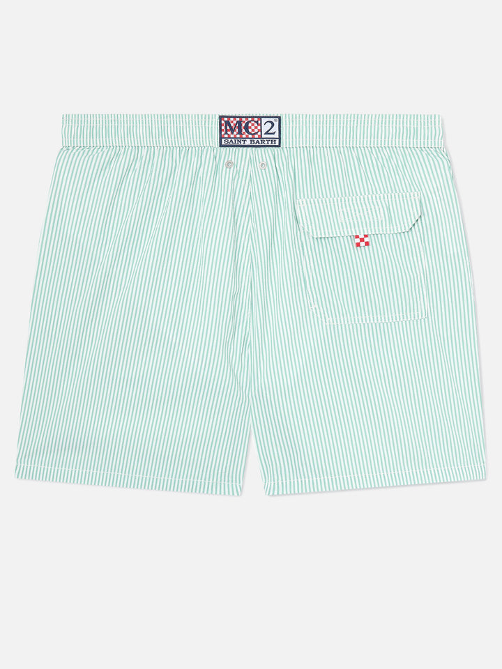 Patmos Badeshorts aus gestreiftem Seersucker in Salbeigrün und Weiß 