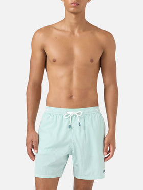 Patmos seersucker striped swim shorts in sage green and white