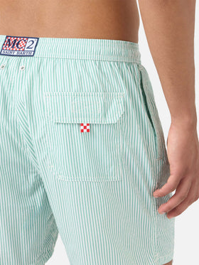 Patmos seersucker striped swim shorts in sage green and white
