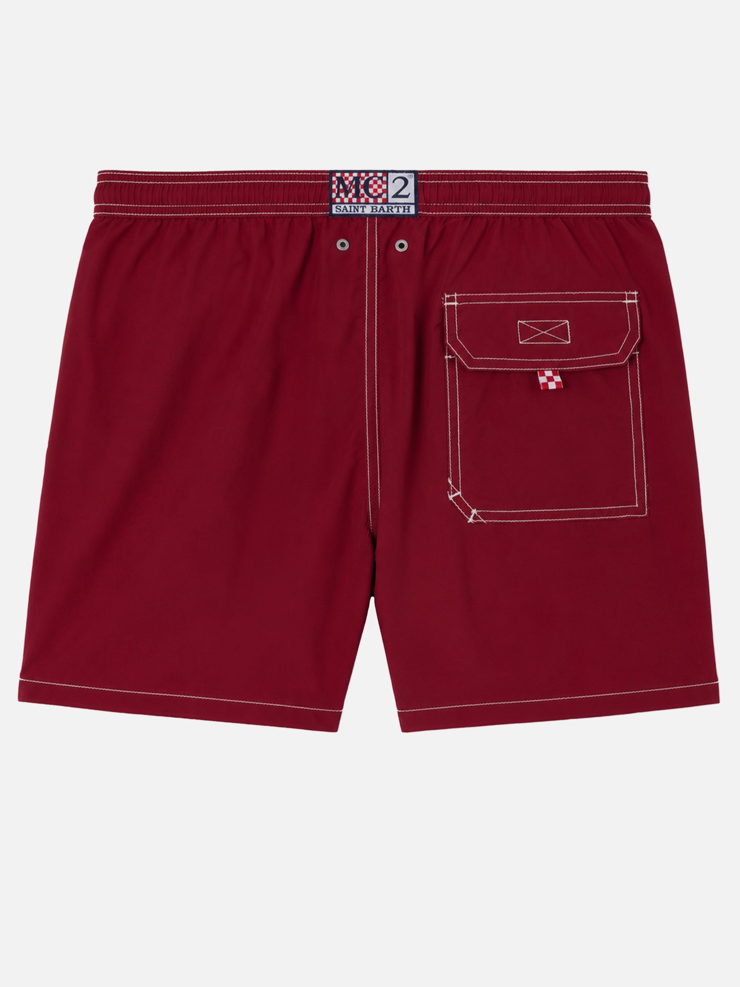 Burgunderfarbene, mittellange, klassische, leichte Badeshorts von Patmos