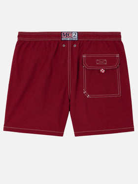 Burgunderfarbene, mittellange, klassische, leichte Badeshorts von Patmos