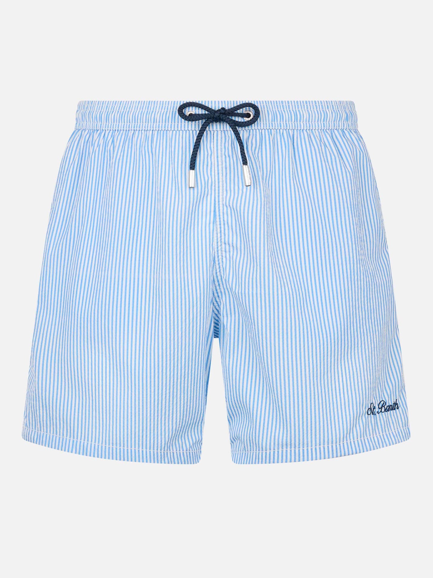 Seersucker light blue striped swim shorts Patmos - MC2 Saint Barth