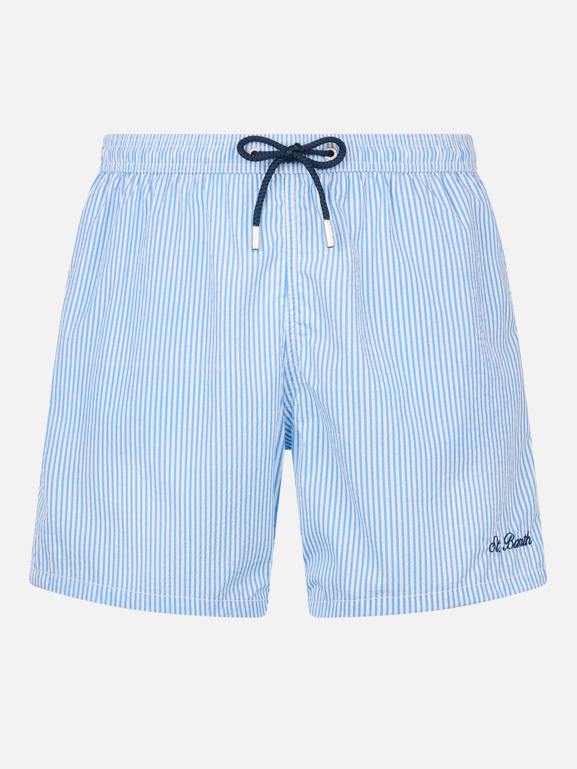 Seersucker light blue striped swim shorts Patmos - MC2 Saint Barth