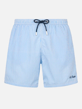 Seersucker light blue striped swim shorts Patmos - MC2 Saint Barth