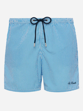 Seersucker bluette striped classic light swim shorts Patmos - MC2 Saint Barth