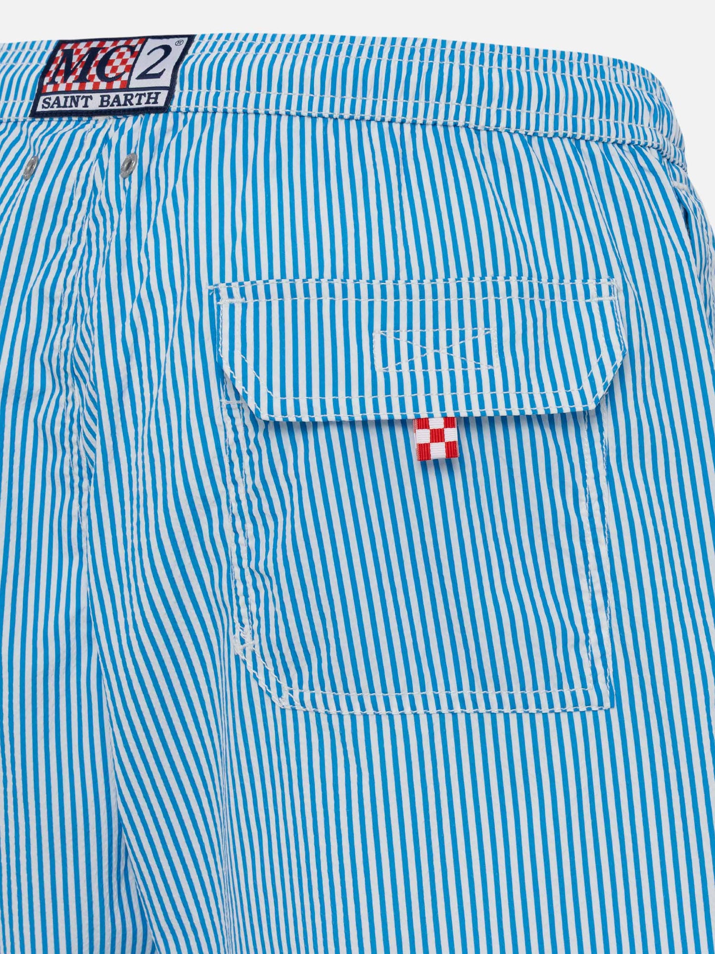 Seersucker bluette striped classic light swim shorts Patmos - MC2 Saint Barth