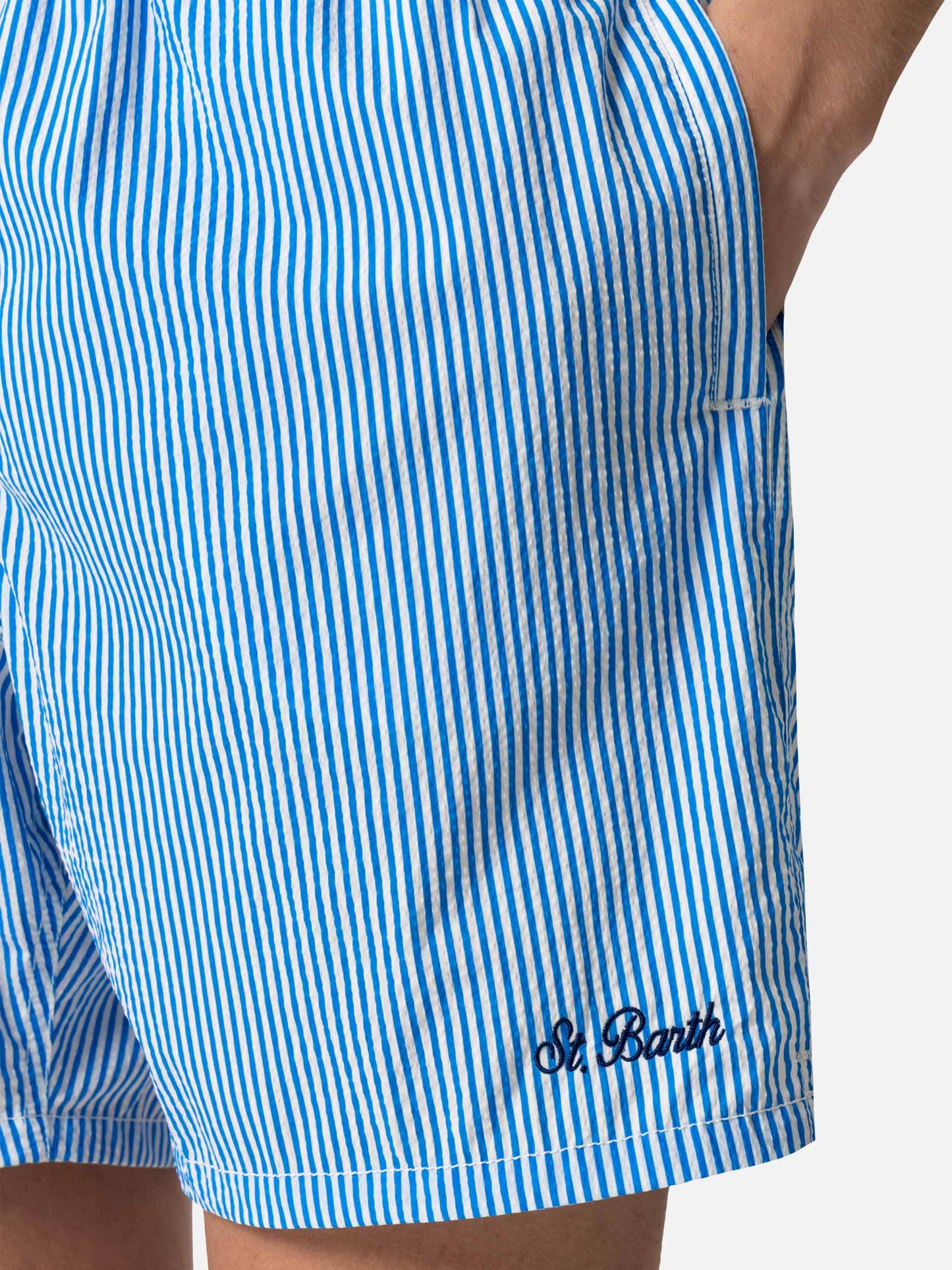 Seersucker bluette striped classic light swim shorts Patmos - MC2 Saint Barth