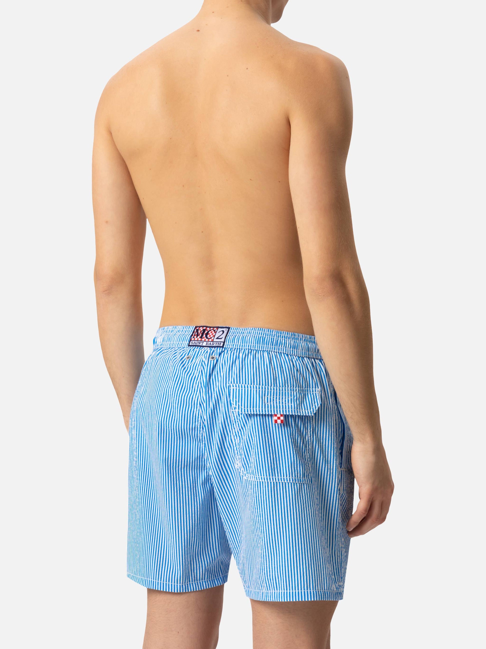 Seersucker bluette striped classic light swim shorts Patmos - MC2 Saint Barth