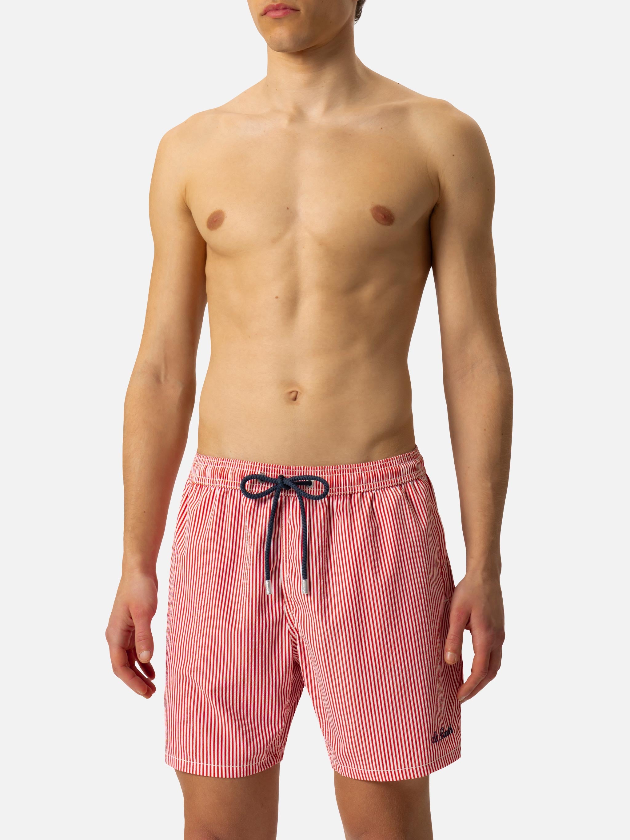 Seersucker red striped classic light swim shorts Patmos – MC2