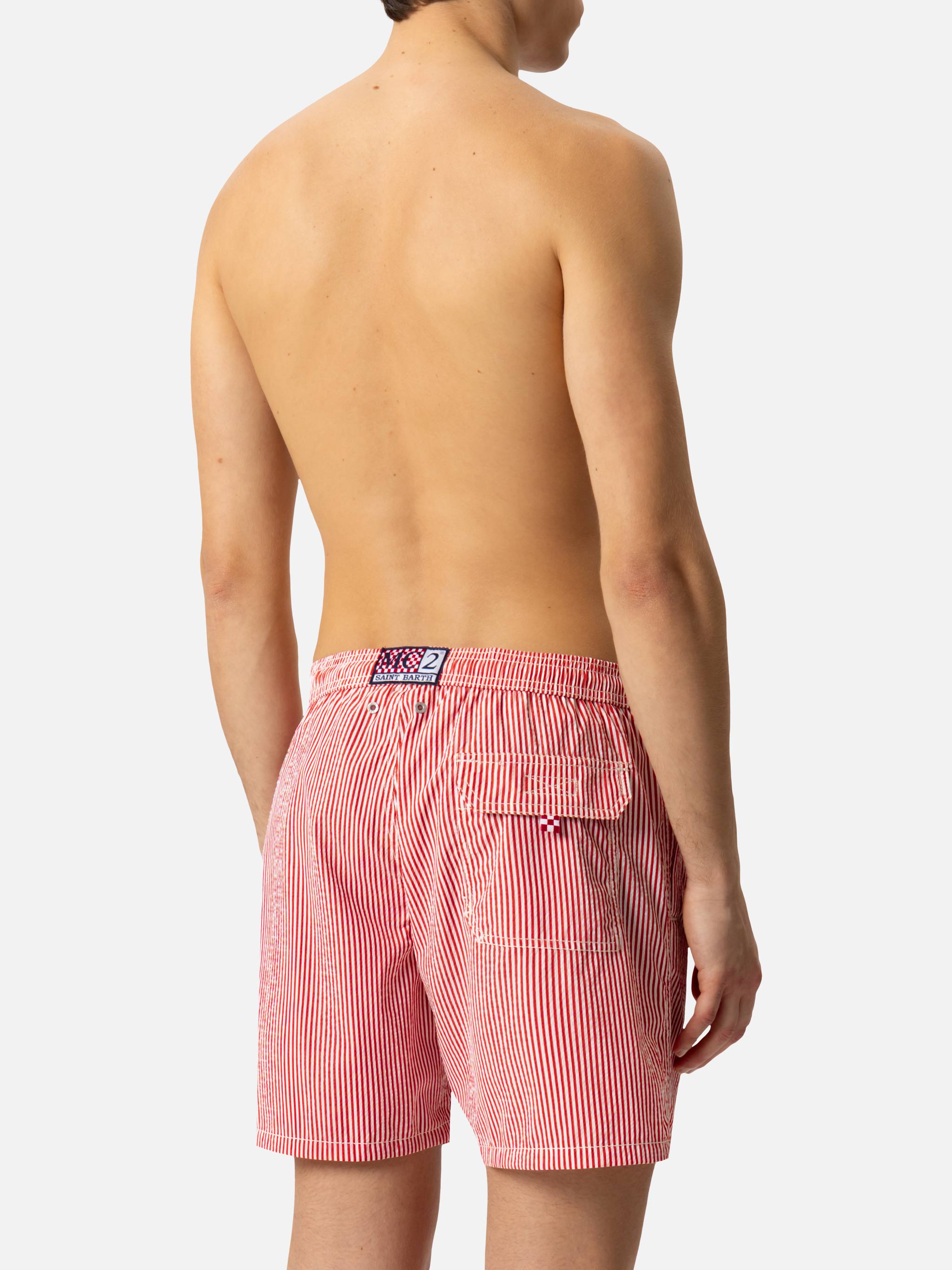 Seersucker red striped classic light swim shorts Patmos – MC2