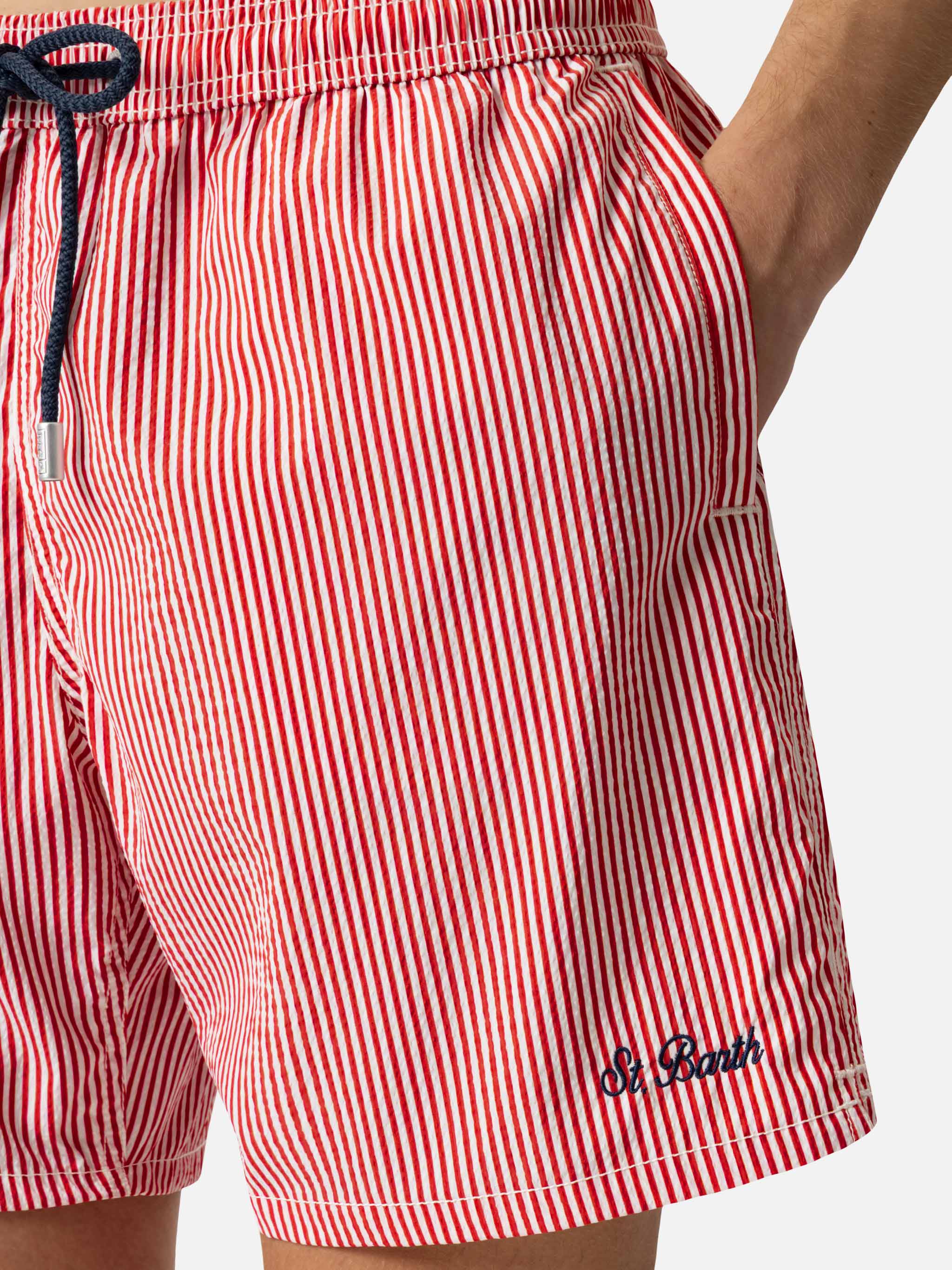 Seersucker red striped classic light swim shorts Patmos – MC2