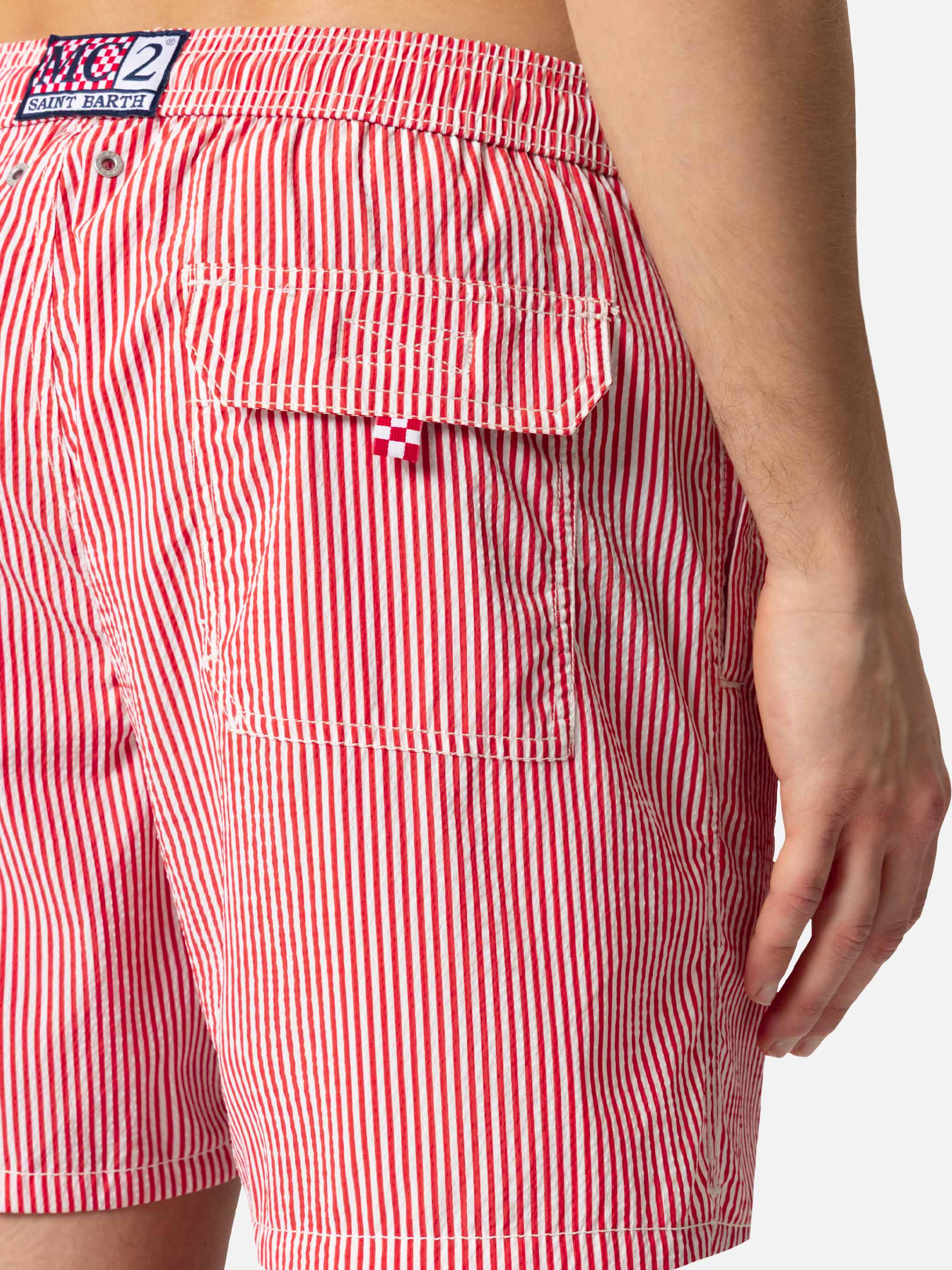 Seersucker red striped classic light swim shorts Patmos – MC2