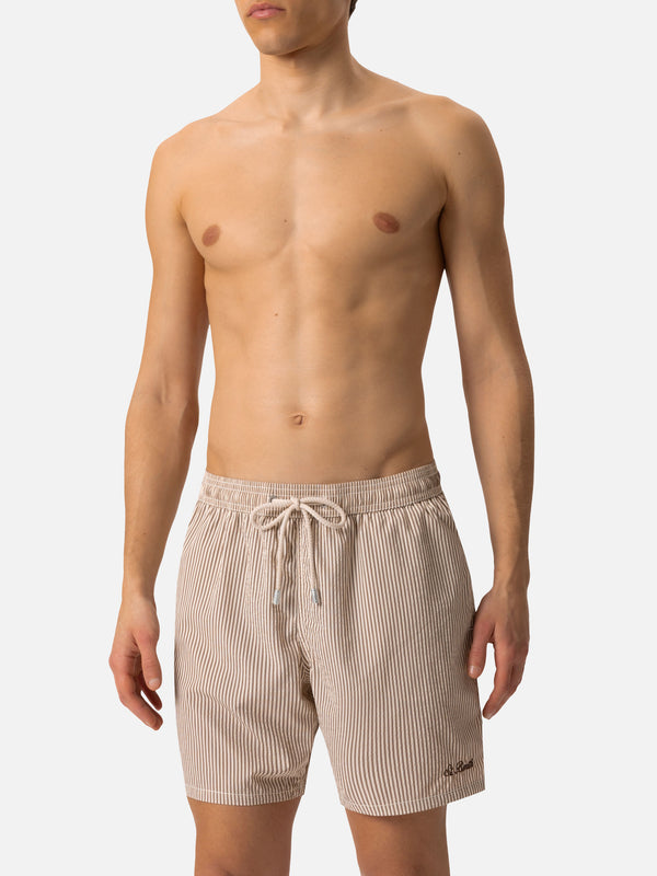 Seersucker beige striped swim shorts Patmos