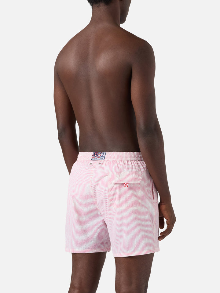 Patmos seersucker striped swim shorts in pink and white