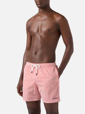Patmos seersucker striped swim shorts in red and white