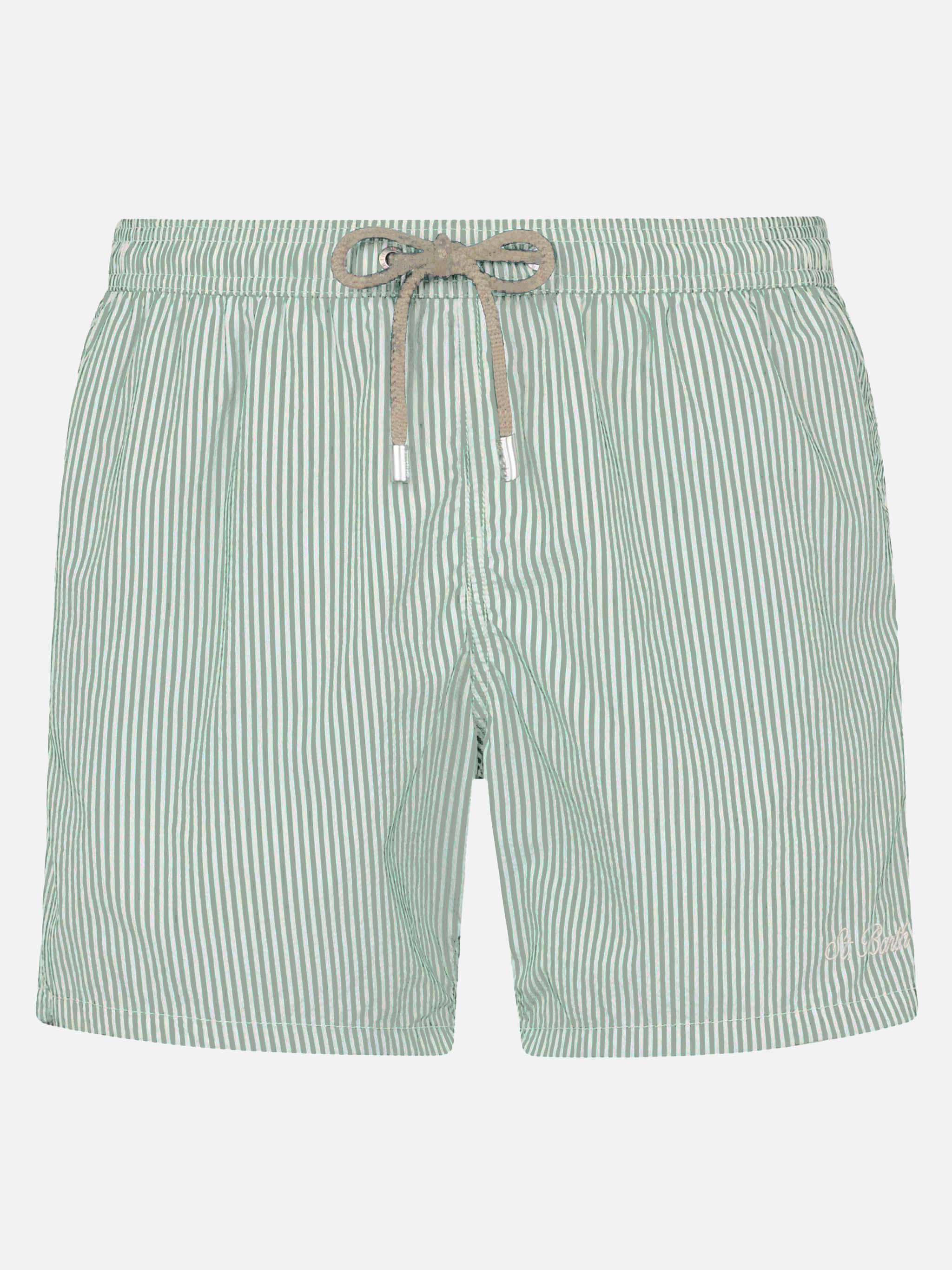 Seersucker sage green striped classic light swim shorts Patmos