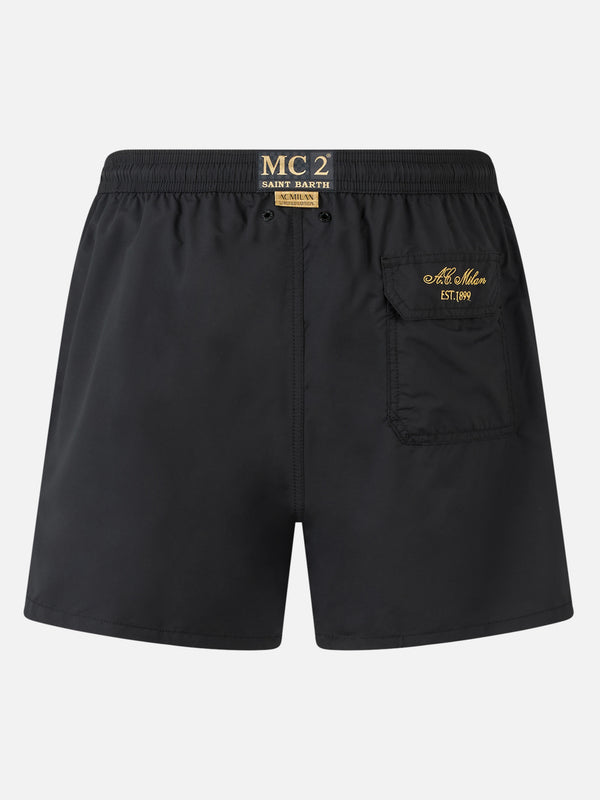 Schwarze mittellange Badeshorts Patmos für Herren mit Milan 125-Stickerei | AC MILAN 125 SPECIAL EDITION