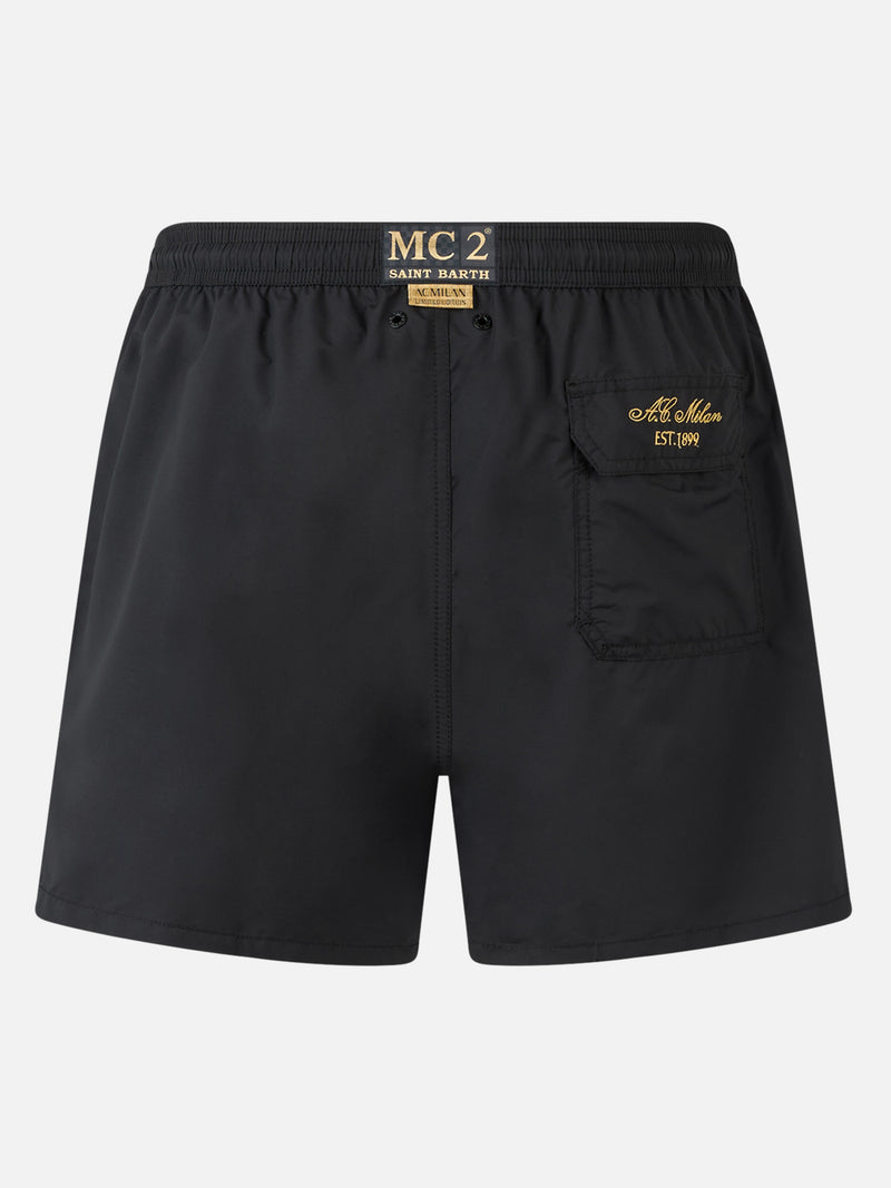 Man black mid-length swim shorts Patmos with Milan 125 embroidery | AC MILAN 125 SPECIAL EDITION