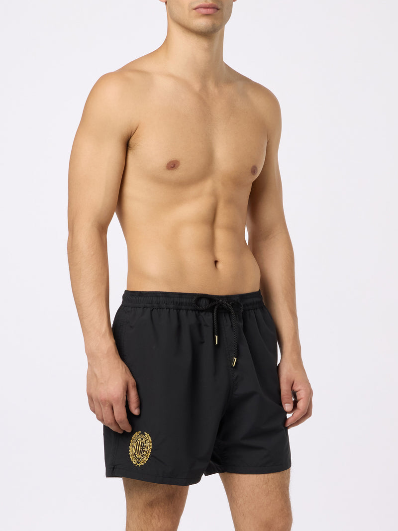 Man black mid-length swim shorts Patmos with Milan 125 embroidery | AC MILAN 125 SPECIAL EDITION