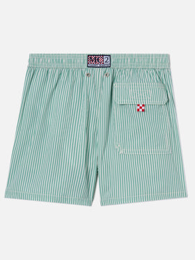 Patmos Jr seersucker swim shorts striped with St. Barth embroidery
