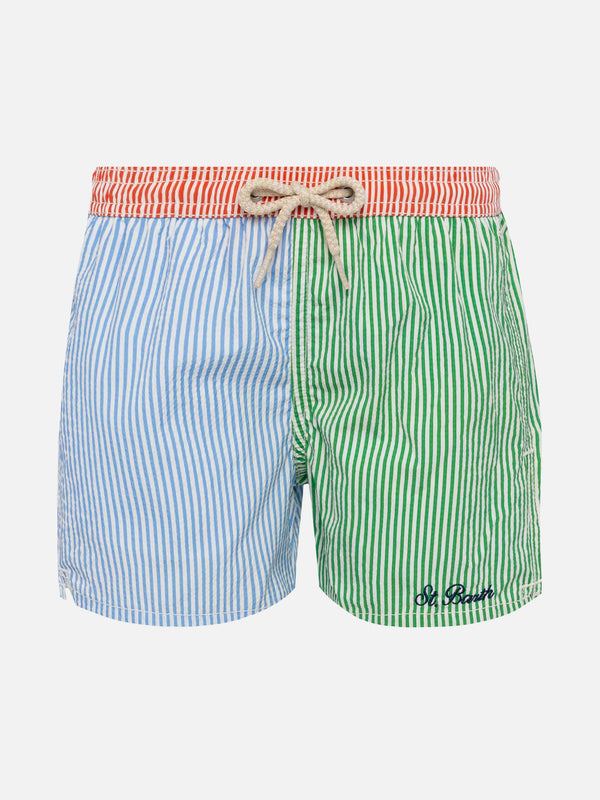 Patmos Jr seersucker striped mid-length swim shorts