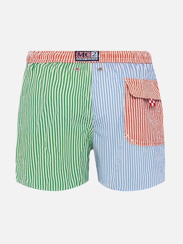 Patmos Jr seersucker striped mid-length swim shorts