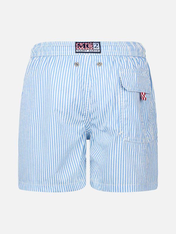 Boy seersucker striped mid-length swim shorts Patmos Jr