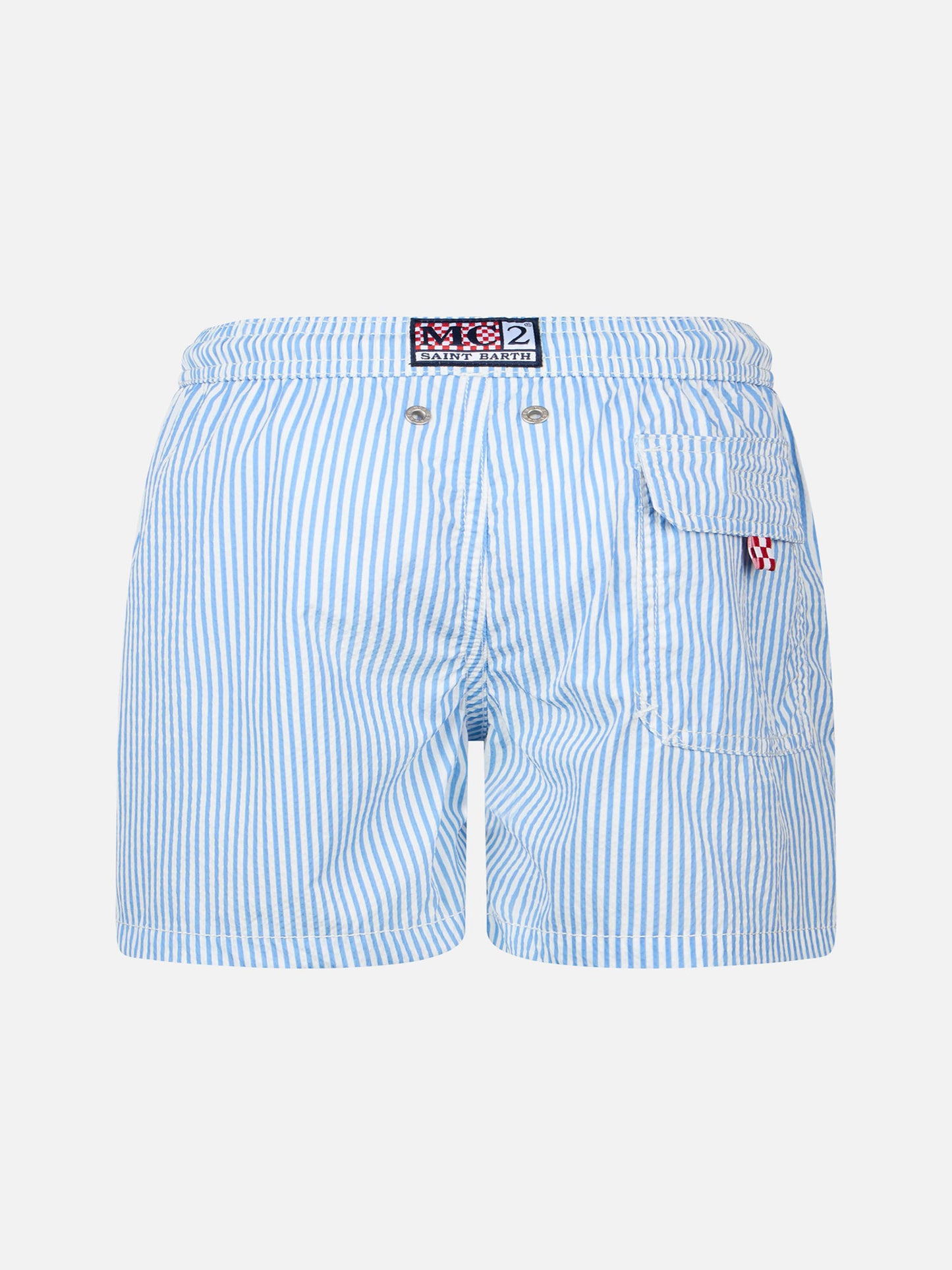 Patmos Jr gestreifte mittellange Seersucker-Badeshorts