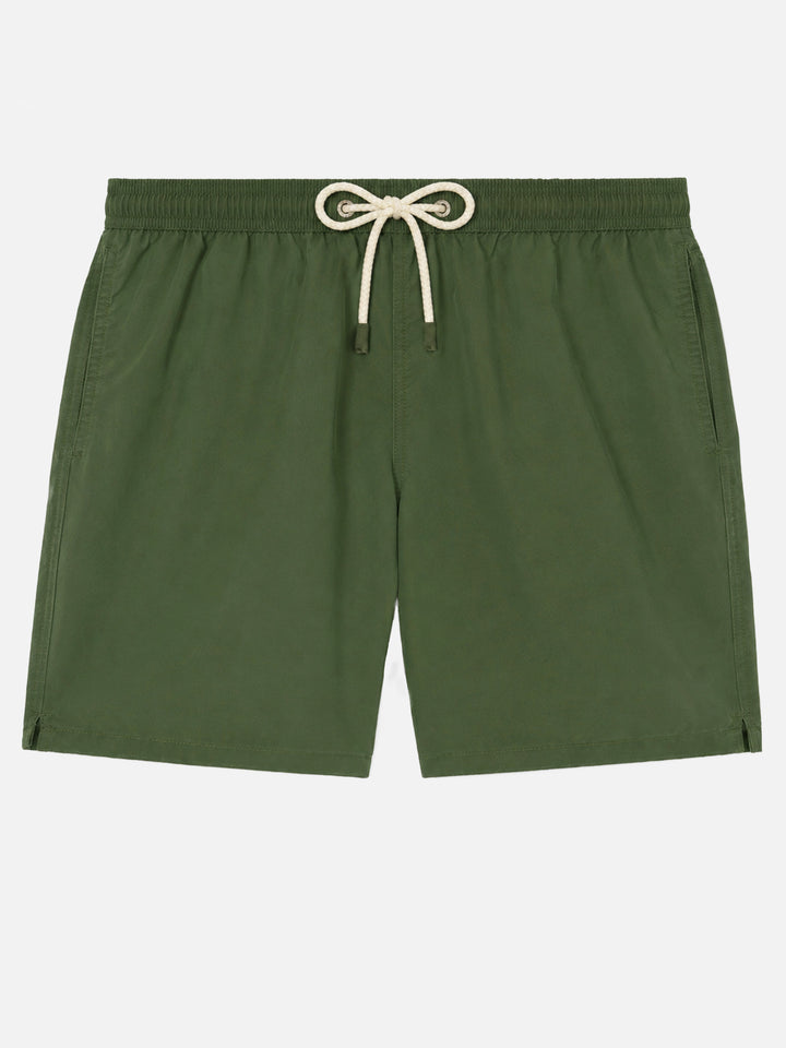 Patmos swim shorts in military green with used effect and logo embroidery