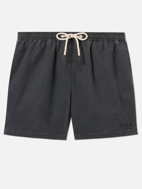 Patmos swim shorts in black with used effect and logo embroidery