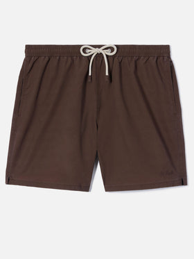 Patmos swim shorts in brown with used effect and logo embroidery