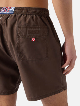 Patmos swim shorts in brown with used effect and logo embroidery