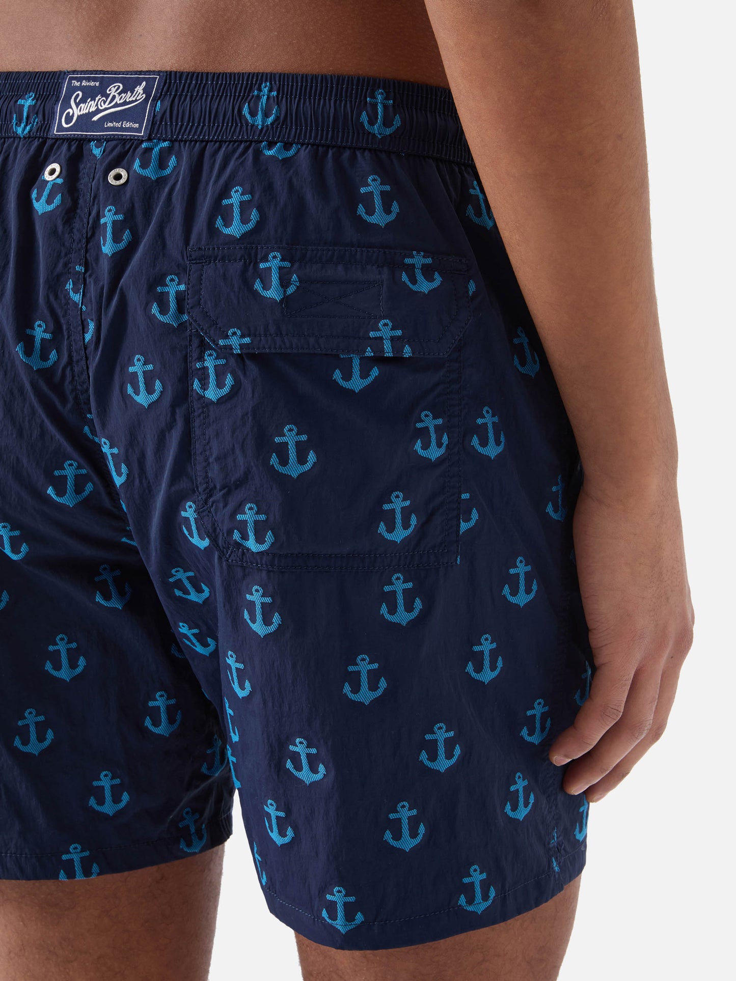 Patmos swim shorts in blue with all-over anchor print