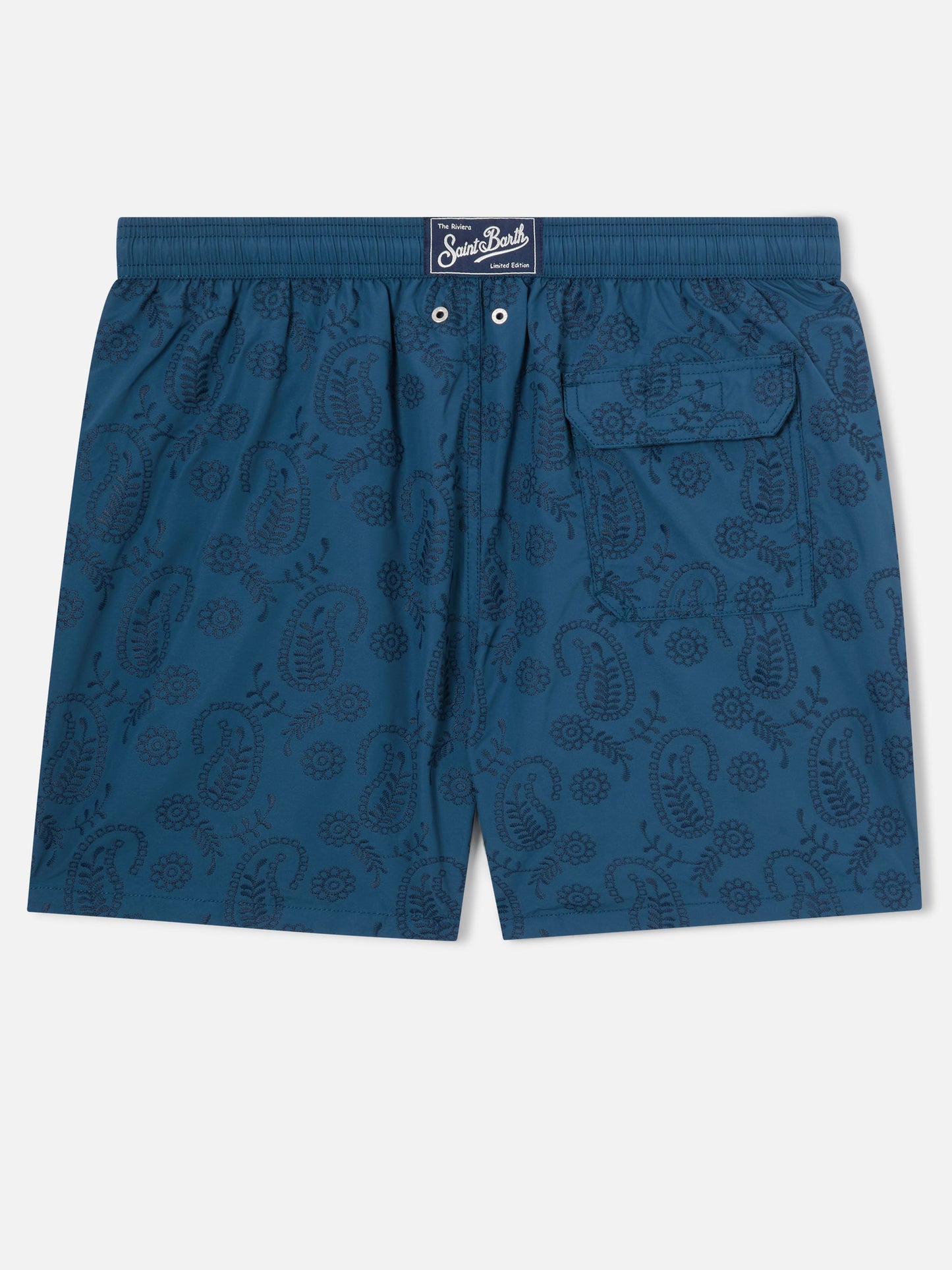 Patmos swim shorts in blue sangallo with embroidery