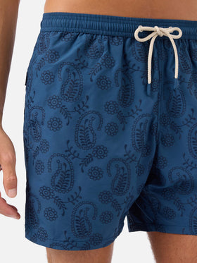 Costume mare Patmos in sangallo blu con ricamo 