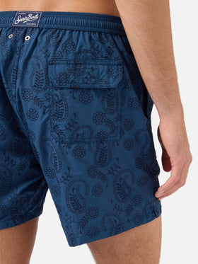 Costume mare Patmos in sangallo blu con ricamo 