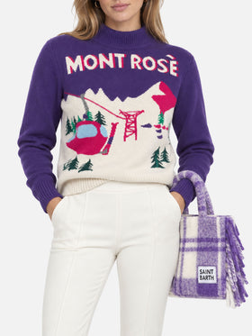 Peak purple sweater with Mont Rosè postcard
