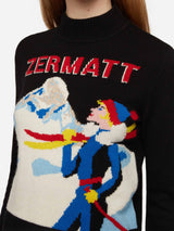 Crewneck sweater New Queen with Zermatt postcard jacquard