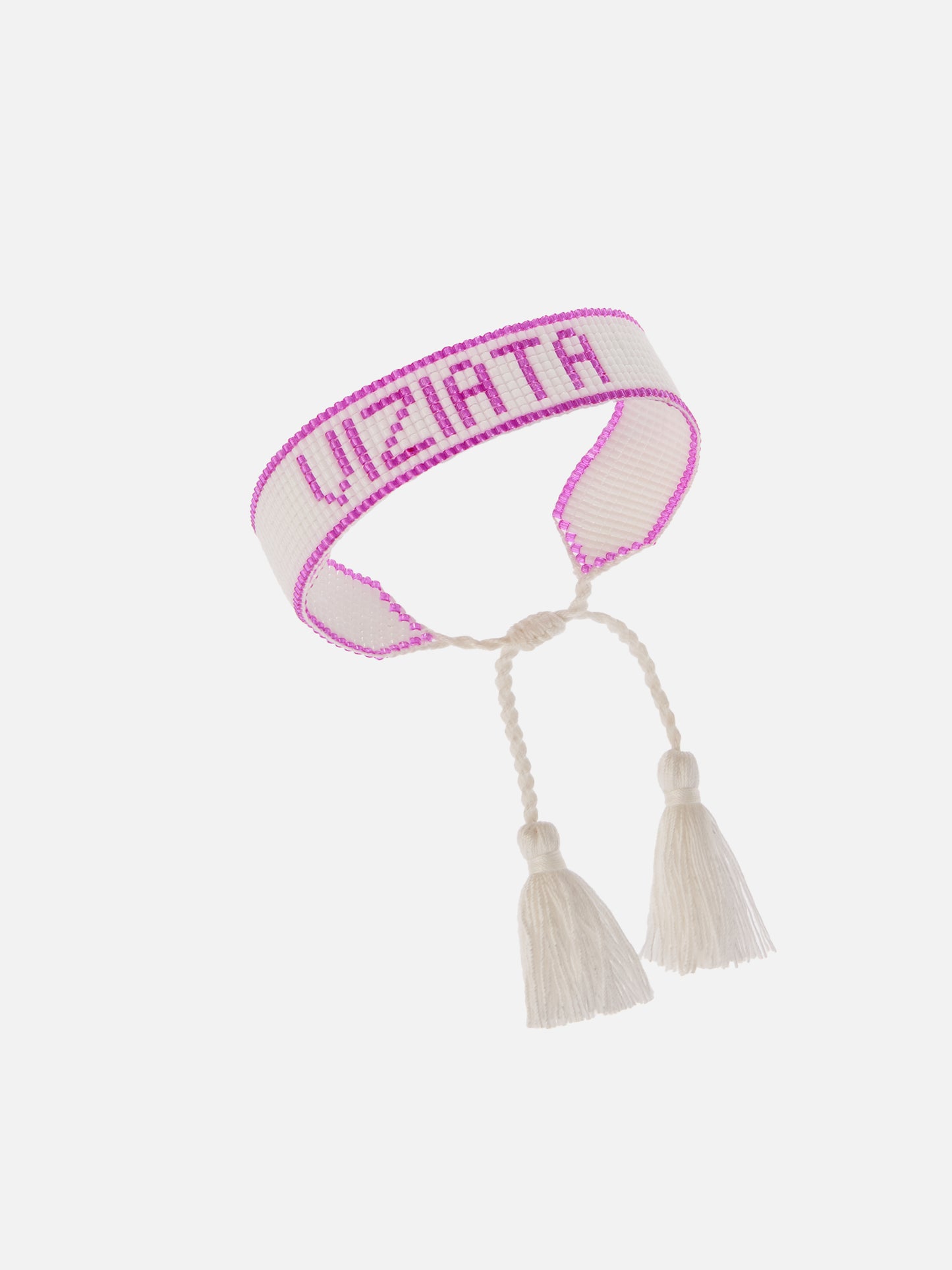 Bracciale in tessuto con lettering Viziata in perline rosa