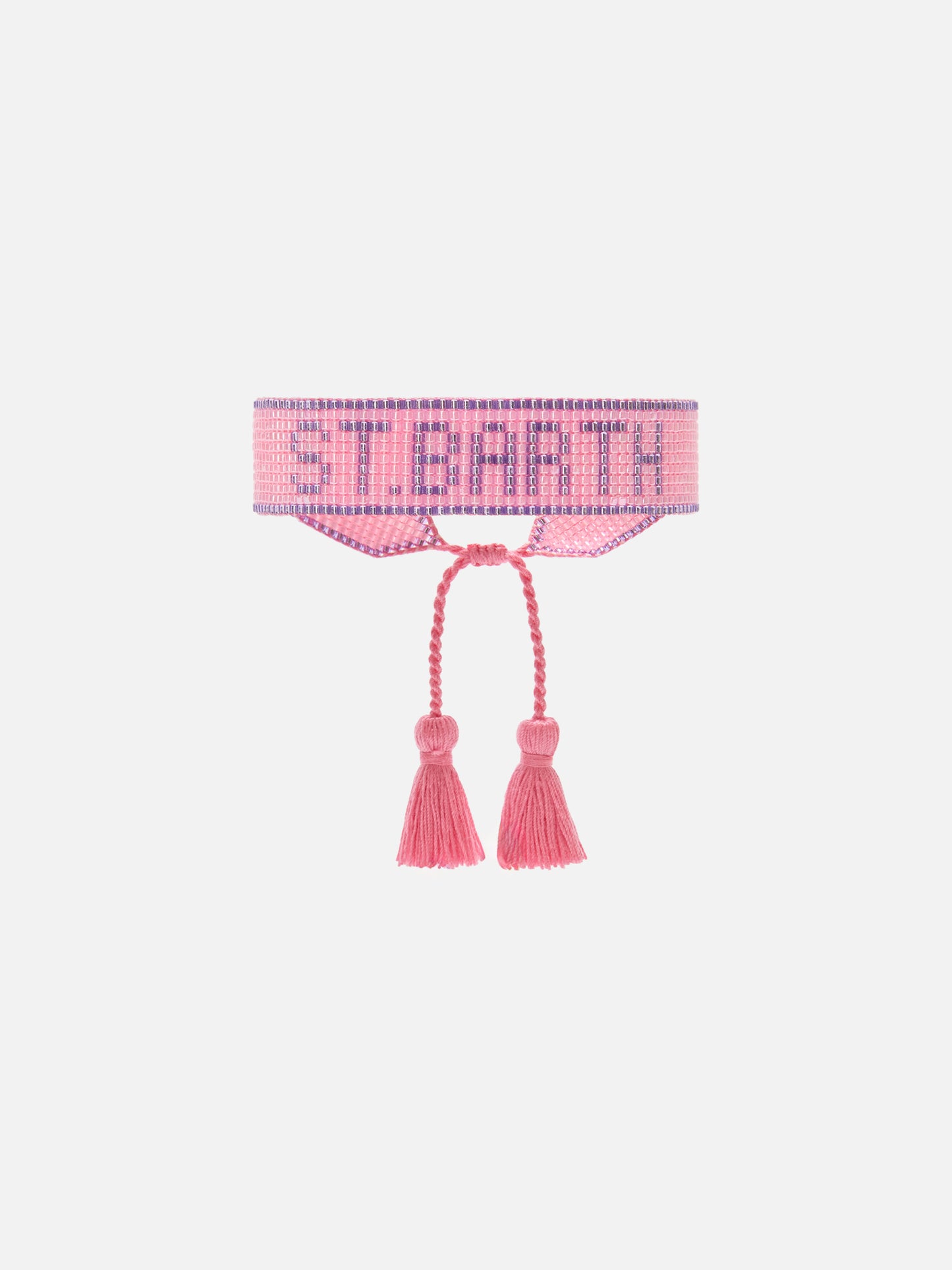 Pink and purple fabric bracelet with St. Barth beaded lettering