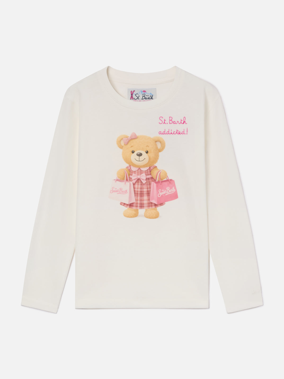 Langarm-T-Shirt White Penny aus Bio-Baumwolle mit Teddybär-Print 