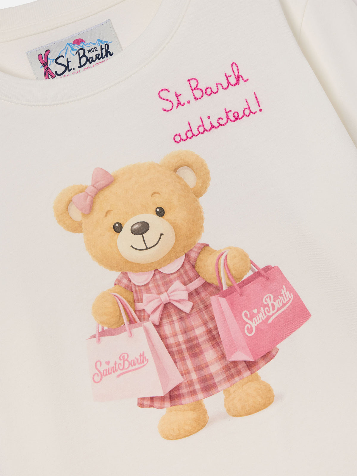 Langarm-T-Shirt White Penny aus Bio-Baumwolle mit Teddybär-Print 