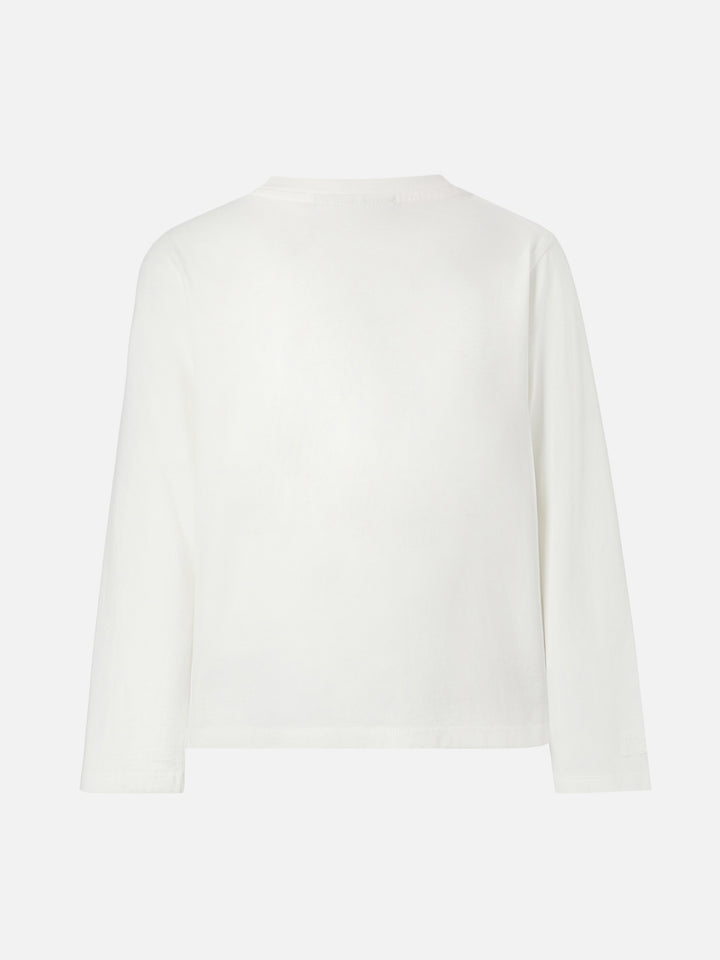Penny long-sleeve cotton T-shirt in white with Trudi bear terry appliqué | TRUDI SPECIAL EDITION