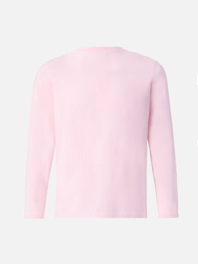 Penny Langarm-T-Shirt aus Baumwolle in Rosa mit Bella e Monella-Stickerei