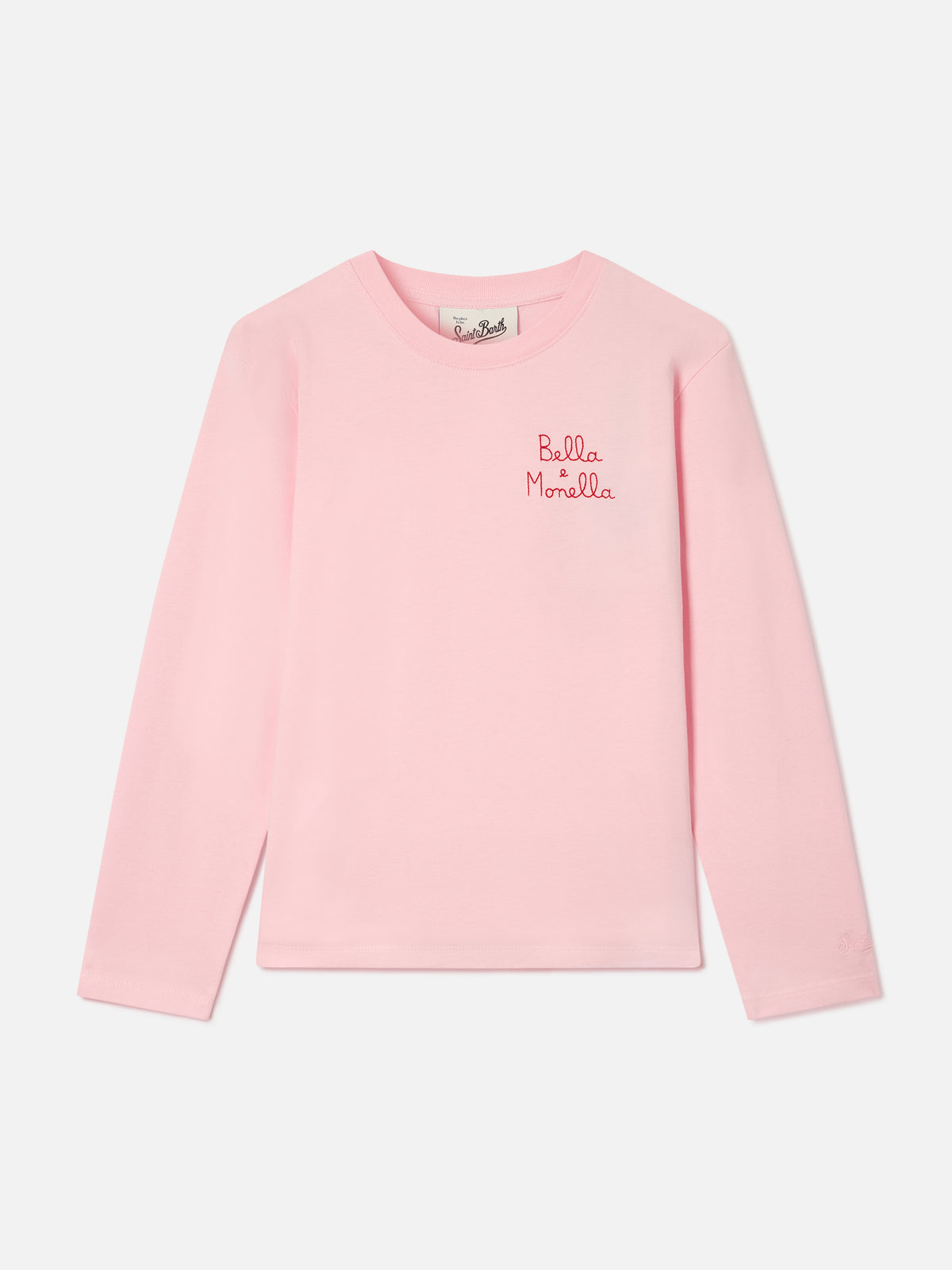 T-shirt Penny rosa a manica lunga in cotone con ricamo Bella E Monella