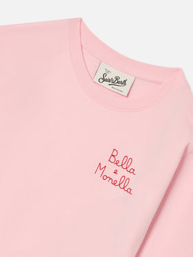 T-shirt Penny rosa a manica lunga in cotone con ricamo Bella E Monella