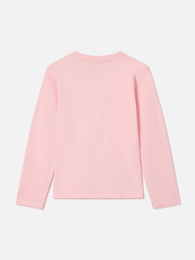 T-shirt Penny rosa a manica lunga in cotone con ricamo Bella E Monella
