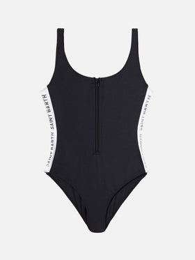 Perry scoopback one-piece swimsuit with logo tape